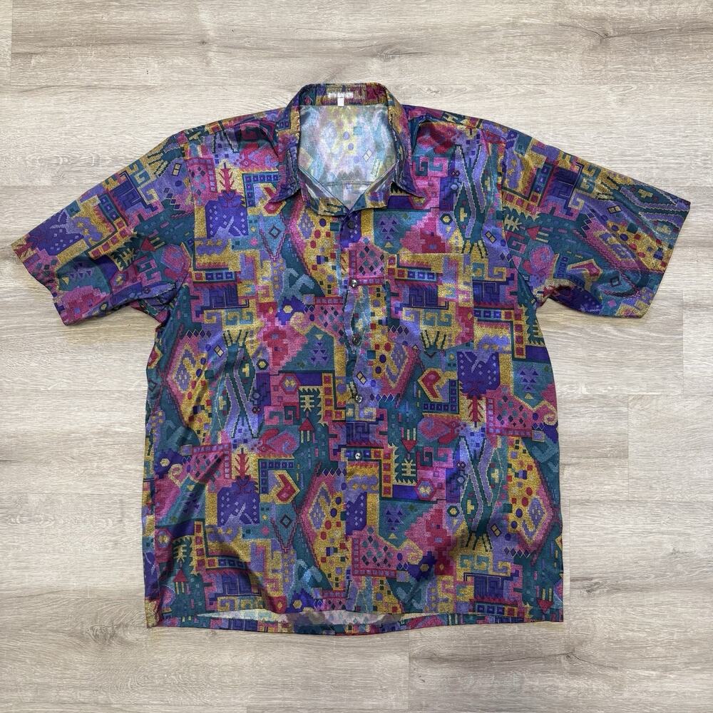 Men’s Multicolor Thai Silk Short Sleeve Shirt by Apple - Size L